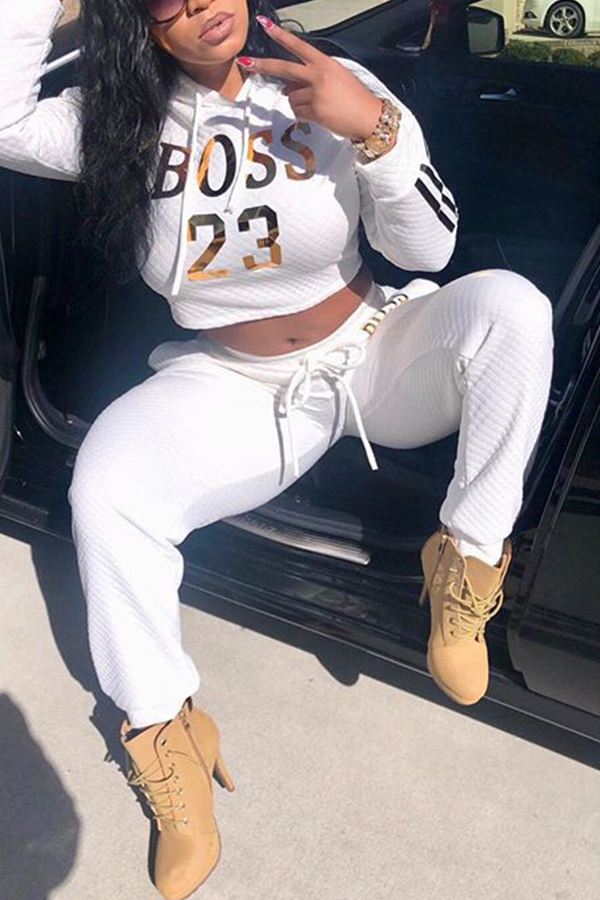 

Lovely Casual Letter Print White Two-piece Pants Set