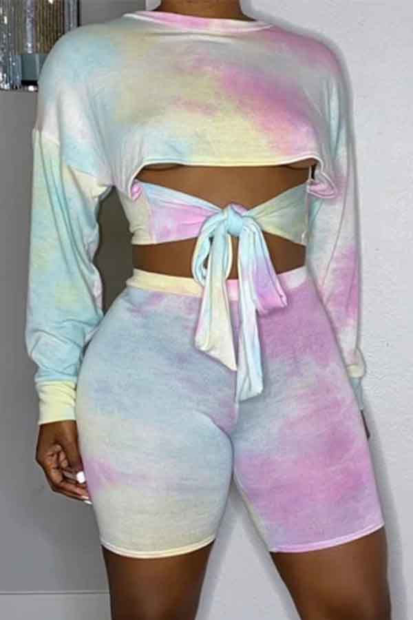 

Lovely Casual Tie-dye Multicolor Two-piece Shorts Set, Multi