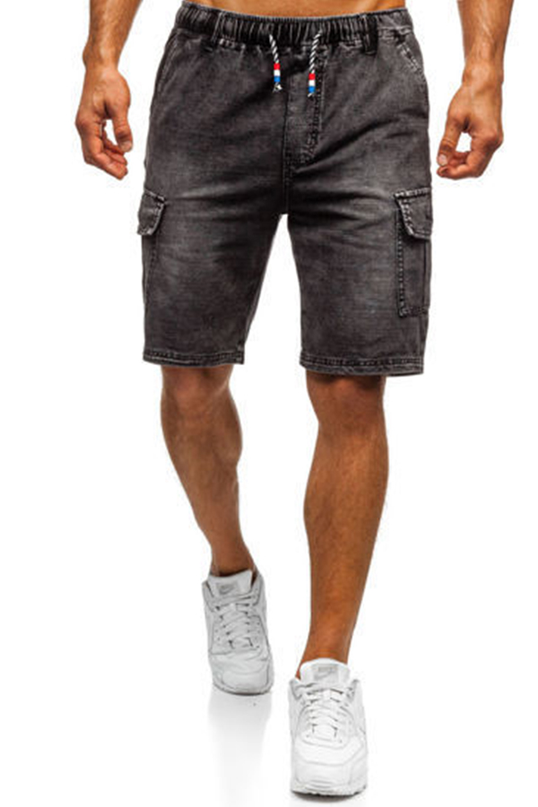 

Lovely Casual Pocket Patched Black Shorts