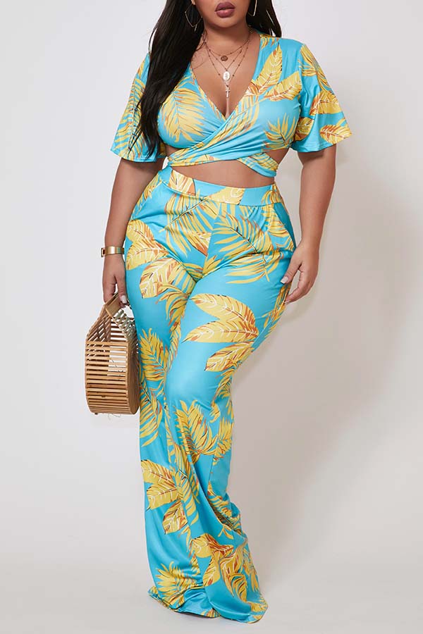 LW Plus Size Bohemian Print Baby Blue Pants Set