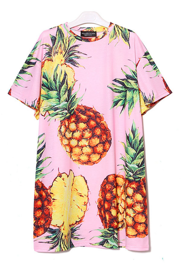 

Lovely Casual Pineapple Print Pink Knee Length Dress