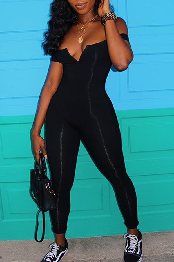 

Lovely Stylish Basic Black One-piece Jumpsuit