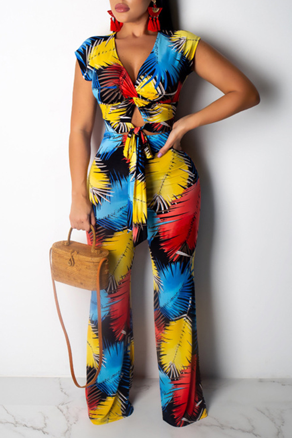 

Lovely Bohemian Print Blue Two-piece Pants Set