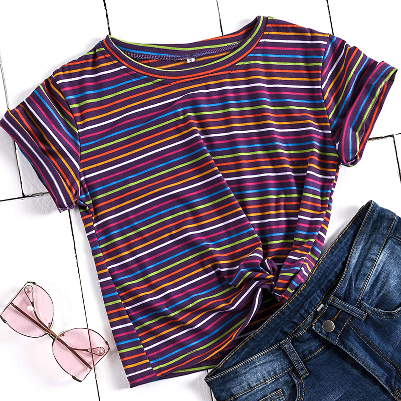 

Lovely Trendy Striped Purple T-shirt