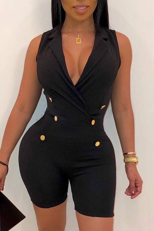 

Lovely Sexy Buttons Design Black One-piece Romper