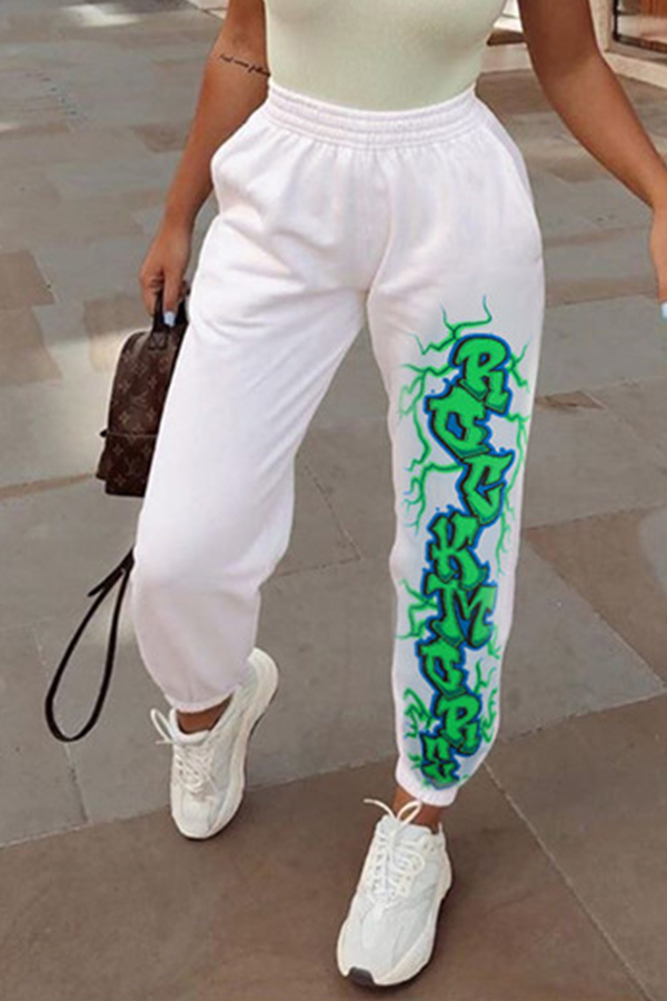 

Lovely Casual Print White Pants