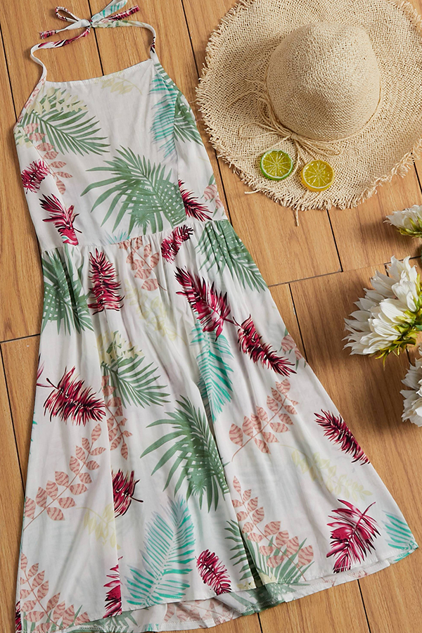 

Lovely Bohemian Plants Print White Knee Length Dress