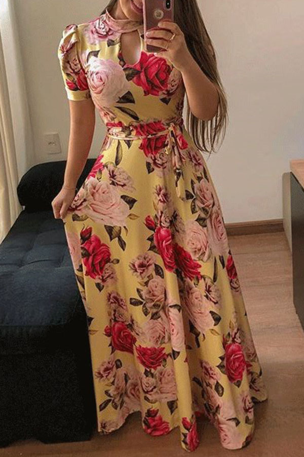 

Lovely Trendy Print Yellow Maxi Dress