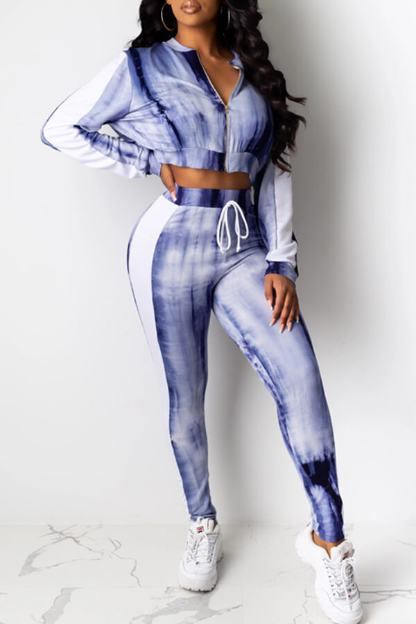 

Lovely Casual Print Blue Two-piece Pants Set