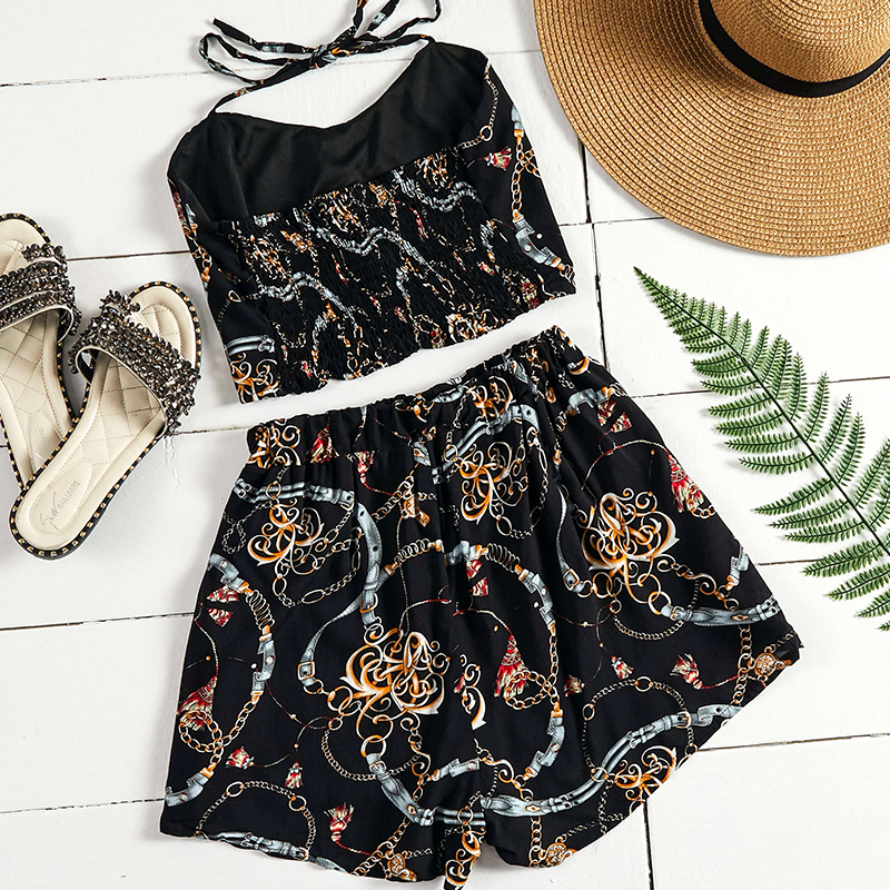 

Lovely Leisure Print Black Two-piece Shorts Set