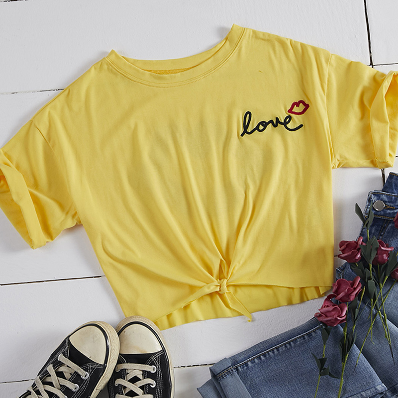 

Lovely Casual O Neck Print Yellow T-shirt