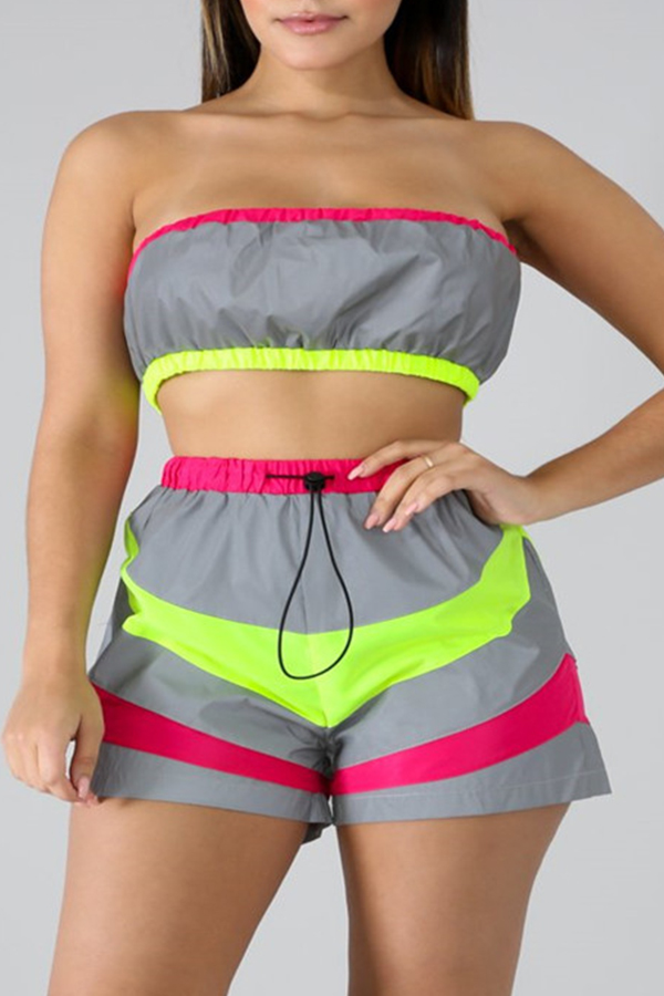 

Lovely Leisure Patchwork Green Two-piece Shorts Set