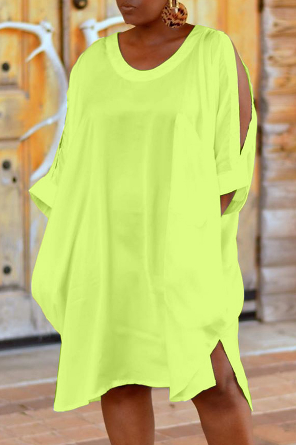 

Lovely Leisure Hollow-out Yellow Knee Length T-shirt Dress