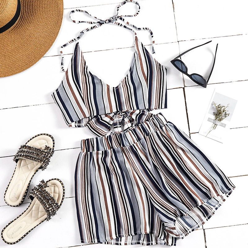 

Lovely Bohemian Striped Multicolor Two-piece Shorts Set, Multi