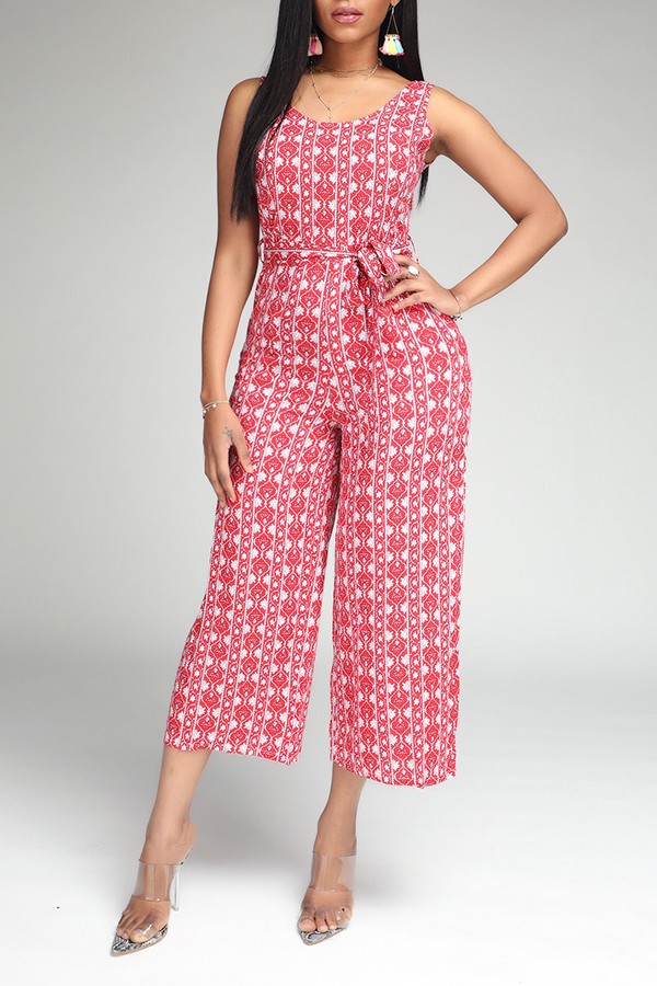 

Lovely Bohemian Print Red One-piece Jumpsuit