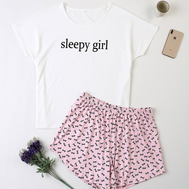 

Lovely Leisure Print White Plus Size Two-piece Shorts Set