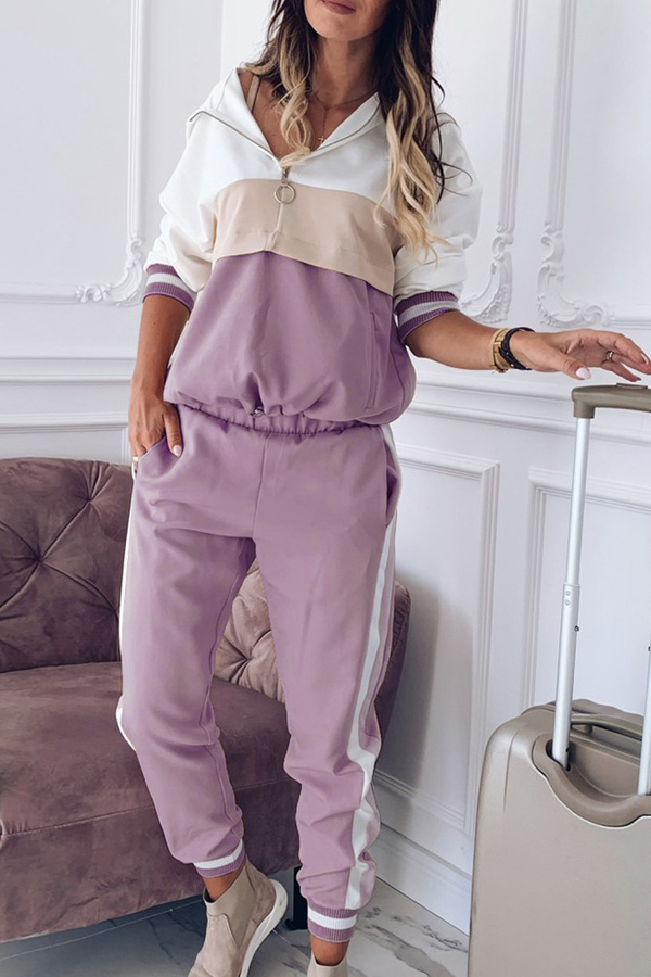 

Lovely Leisure Patchwork Purple Loungewear