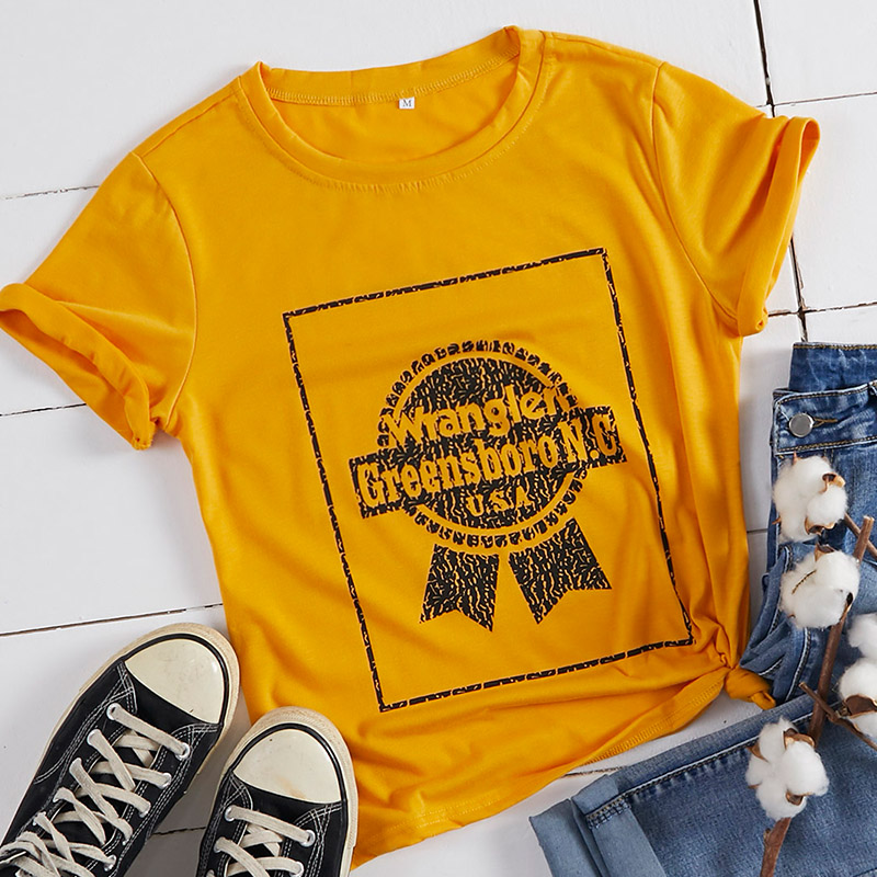 

Lovely Leisure O Neck Print Yellow T-shirt