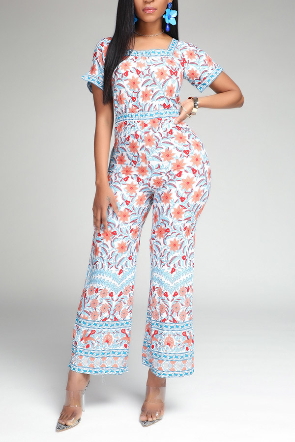 

Lovely Casual Print Blue One-piece Jumpsuit