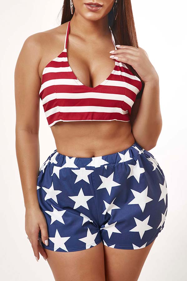 

Lovely Bohemian Print Multicolor Two-piece Shorts Set, Multi