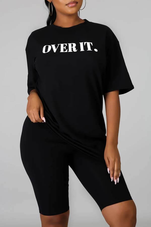 

Lovely Casual Letter Print Black Two-piece Shorts Set