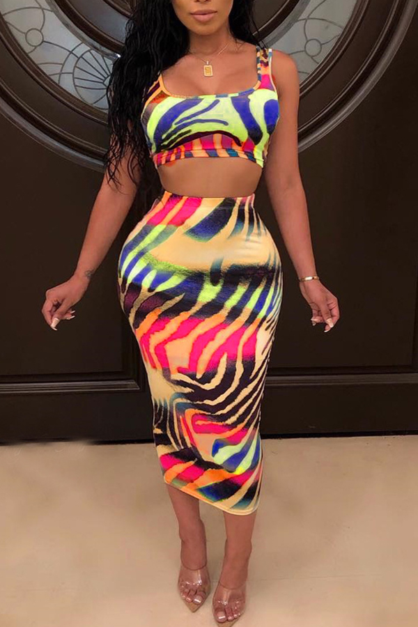 

Lovely Casual Print Croci Two-piece Skirt Set