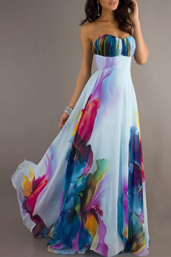 

Lovely Bohemian Dew Shoulder Print White Maxi Dress