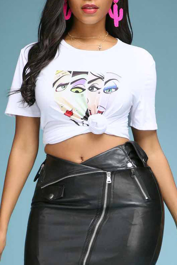 

Lovely Casual O Neck Print Creamy White T-shirt, Milk white