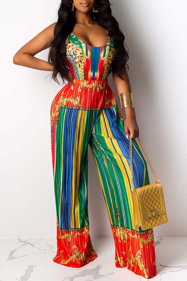 

Lovely Casual Print Green One-piece Jumpsuit