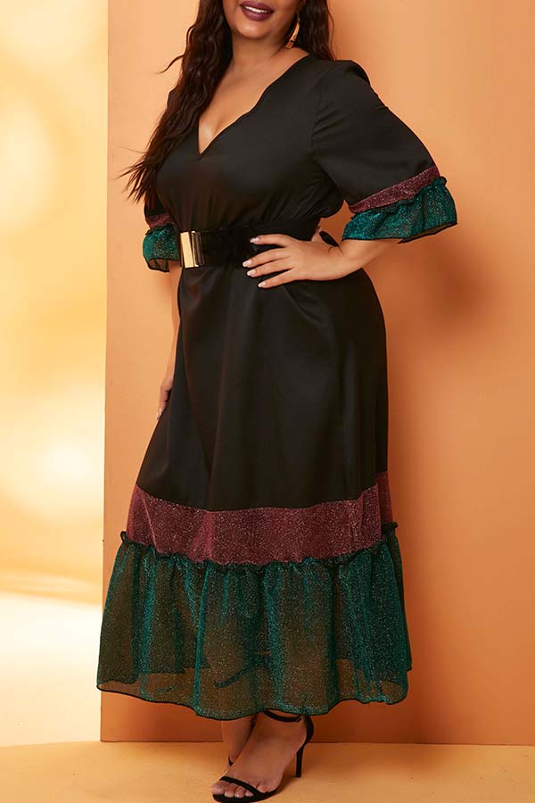 

Lovely Stylish Patchwork Green Ankle Length Plus Size Dress