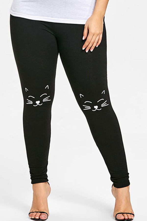 

Lovely Casual Print Black Plus Size Pants