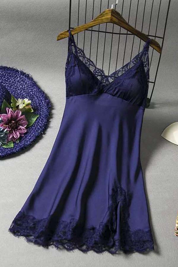 

Lovely Trendy Lace Hem Blue Sleepwear