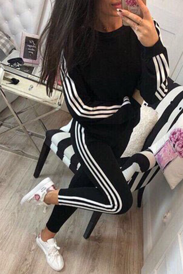 

Lovely Sportswear Patchwork Black Loungewear