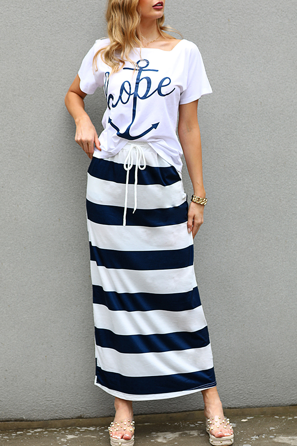 

Lovely Casual Striped White Loungewear