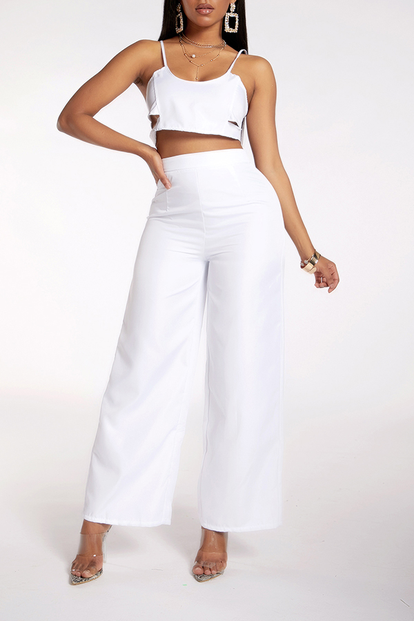 Lovely Sexy Hollow Out White Two Piece Pants Settwo Piece Pants Settwo Pieceslovelywholesale