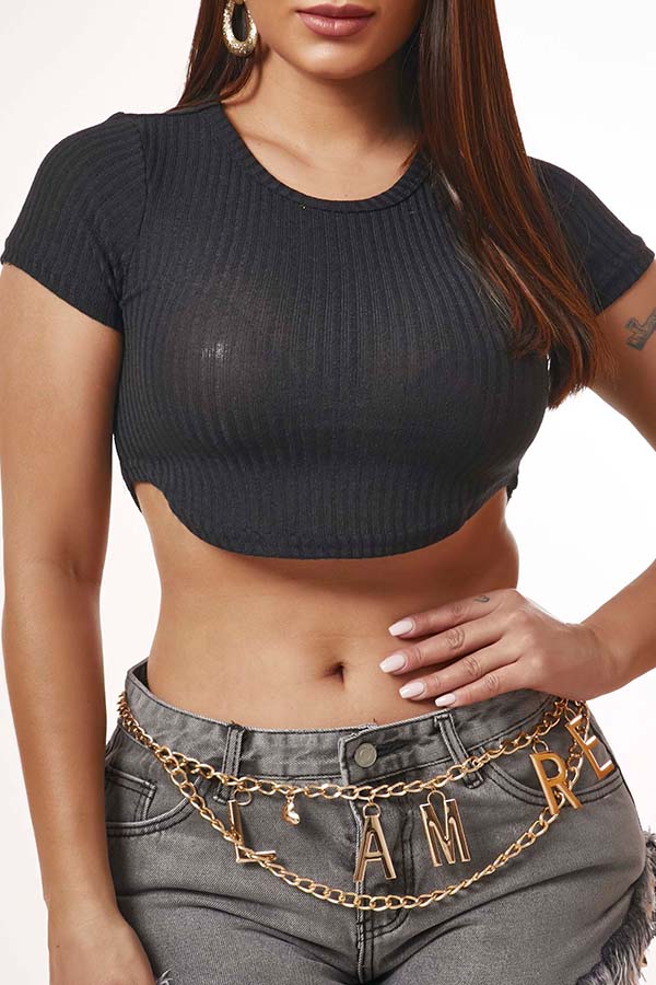 

Lovely Sexy Asymmetrical Black T-shirt