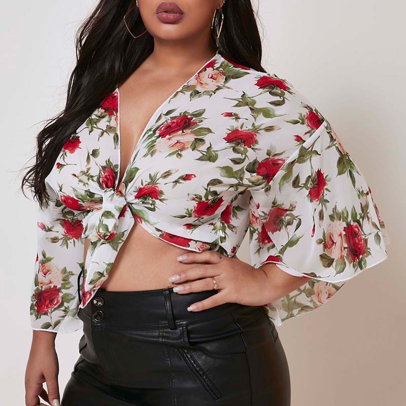 

Lovely Casual Print White Plus Size Blouse