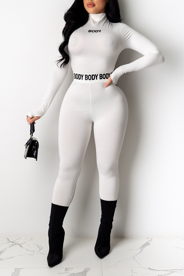 

Lovely Leisure Letter Print White One-piece Jumpsuit