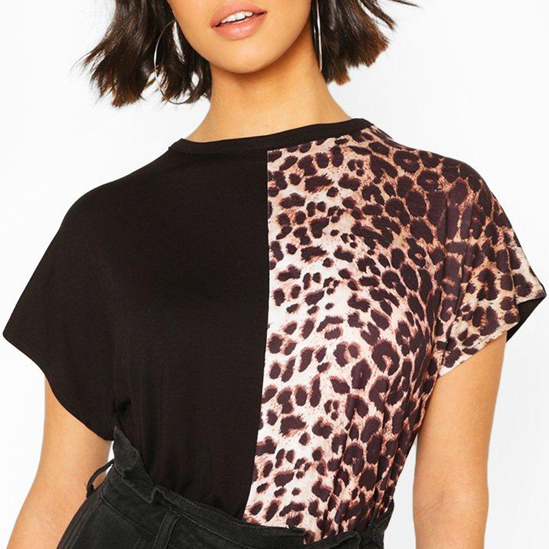 

Lovely Trendy O Neck Patchwork Black T-shirt