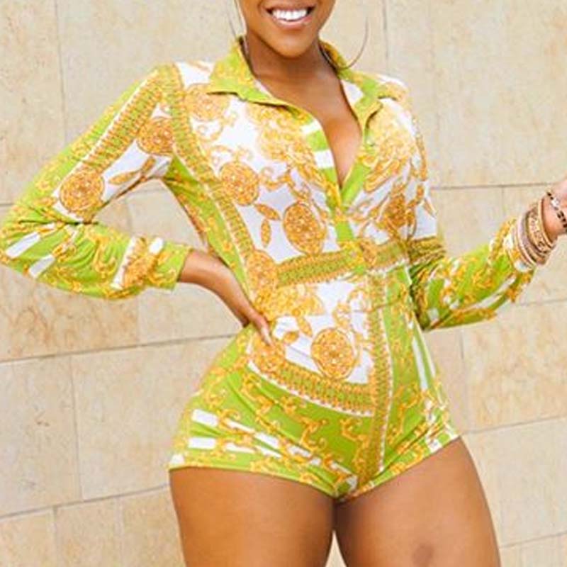 

Lovely Trendy Print Green One-piece Romper