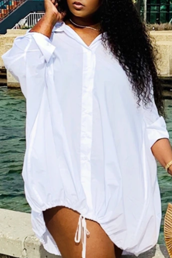

Lovely Sweet Buttons Design White Knee Length Dress