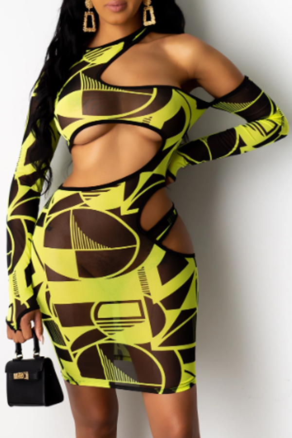 

Lovely Trendy Hollow-out Yellow Mini Dress