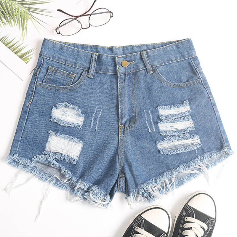 

Lovely Casual Broken Holes Baby Blue Shorts
