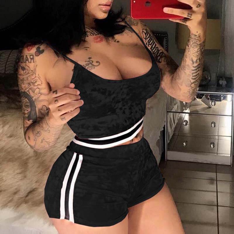 Lovely Sportswear Patchwork Black Two-piece Shorts Set