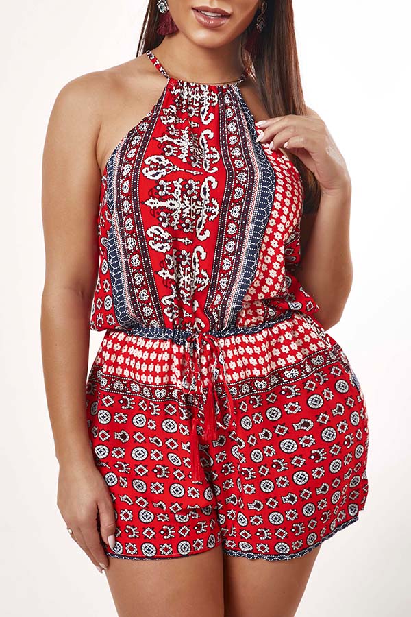 

Lovely Bohemian Print Red One-piece Romper