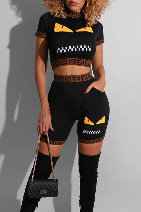 

Lovely Casual Print Black Two-piece Shorts Set