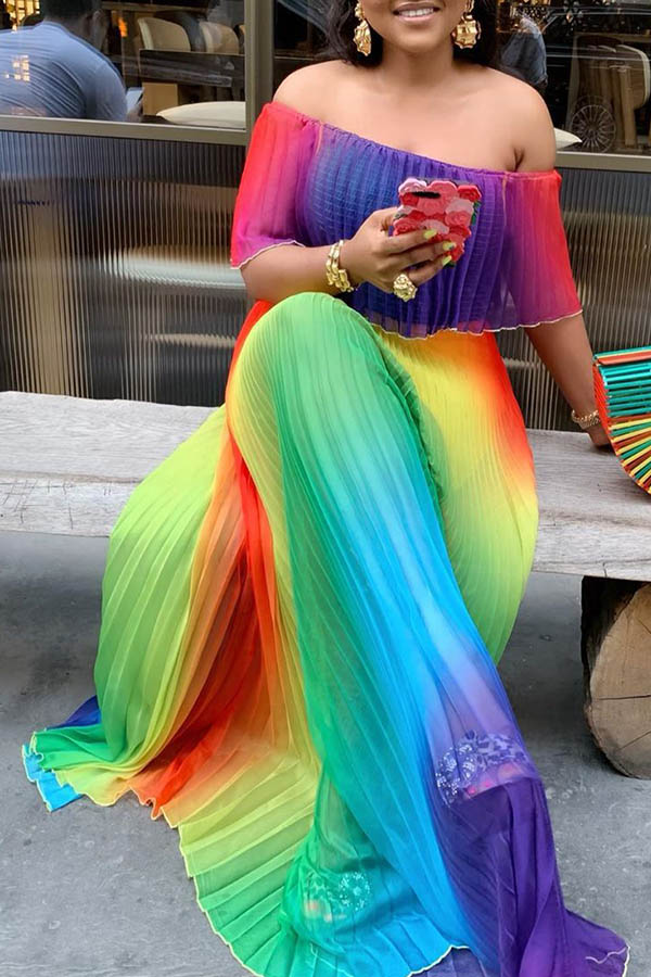 

Lovely Trendy Print Multicolor Maxi Plus Size Dress, Multi