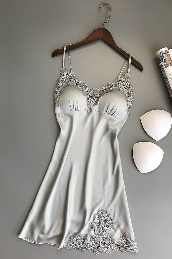 

Lovely Sexy Lace Hem Silver Sleepwear