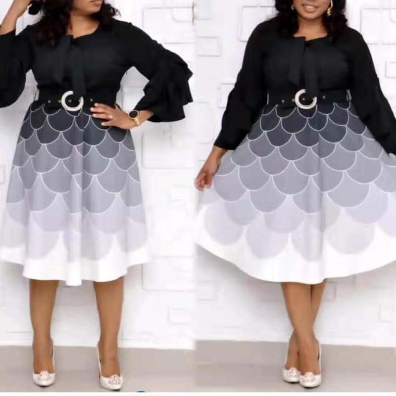 

Lovely Casual Patchwork Black Mid Calf Plus Size Dress