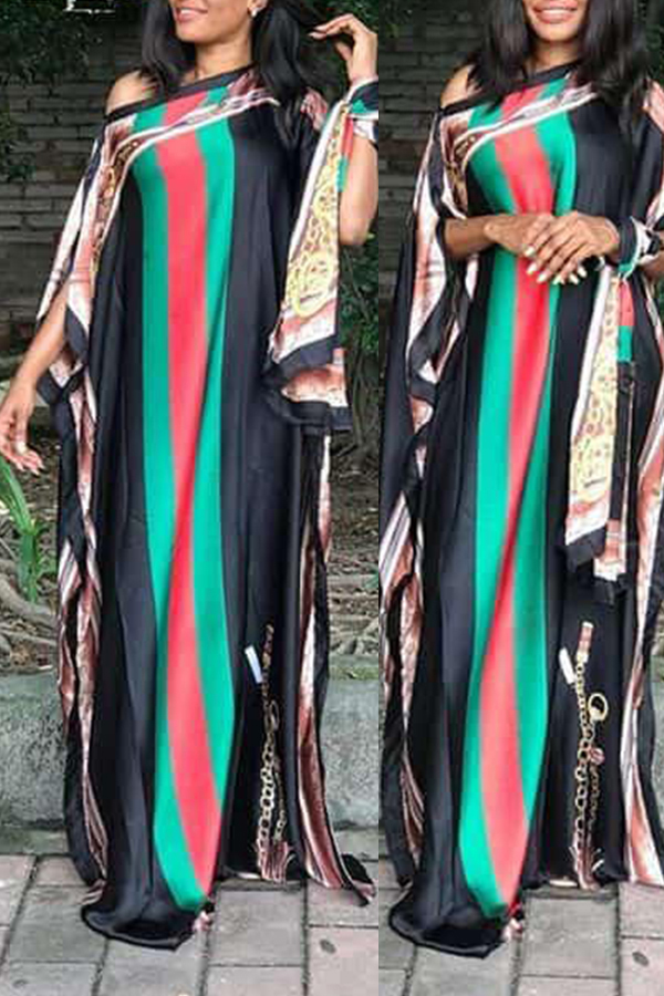 Lovely Trendy Print Black Maxi Plus Size Dress
